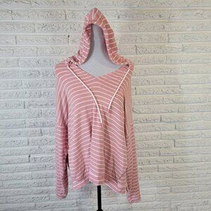 Time Tru Womens Top XXL 20 Hoodie Lightweight Pink Stripe Lightweight STR2E